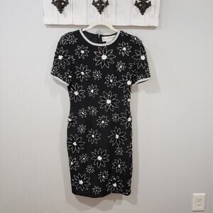 A.J. Bari Black Beaded Floral Cocktail Dress Size 6